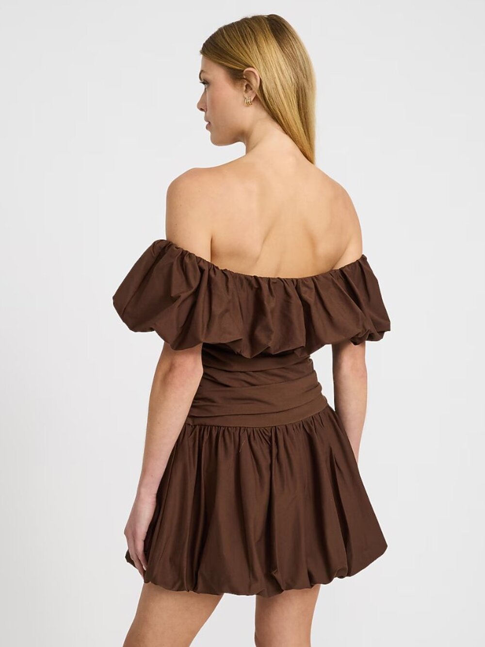 π€ Express Drop Waist Bubble Hem Mini Dress Chestnut Brown XL - Picture 2 of 4
